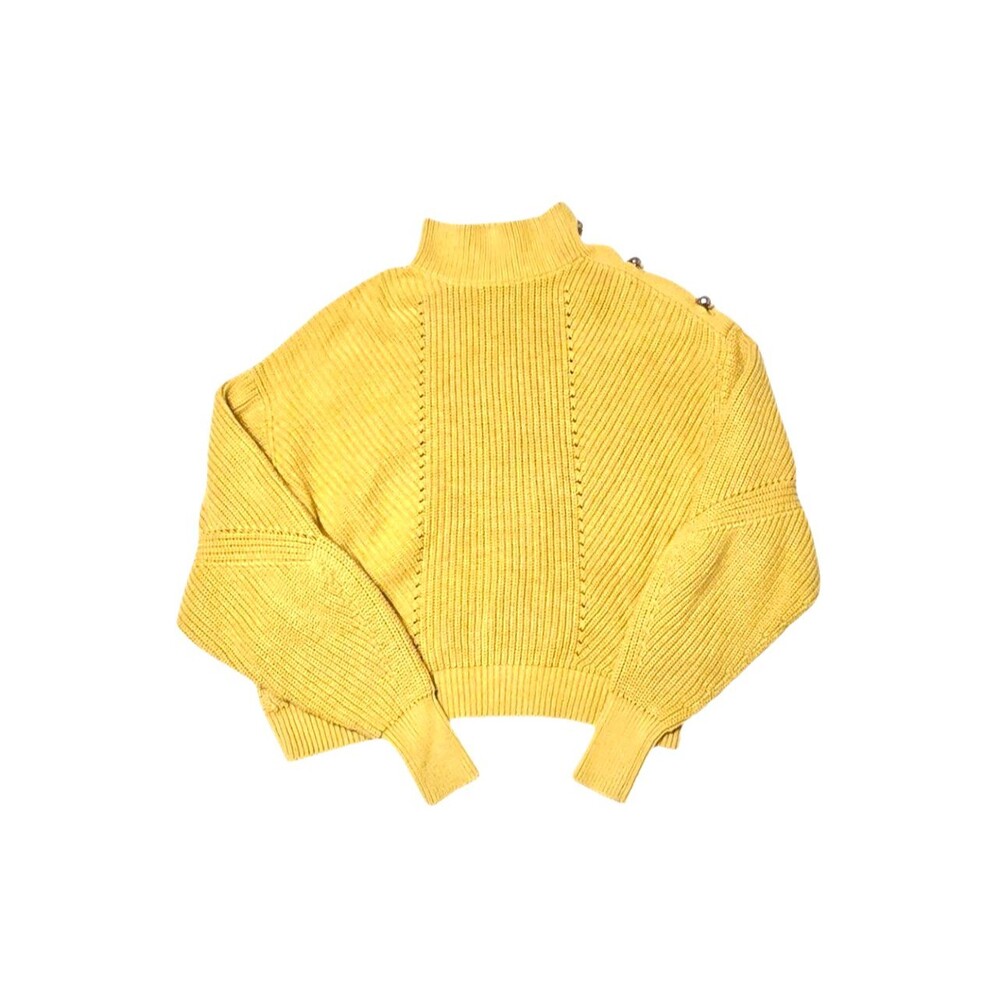 JOIE Lusela Sweater Golden Yellow Sz XS Mock Neck Knit Gold Buttons Pullover - Picture 4 of 11